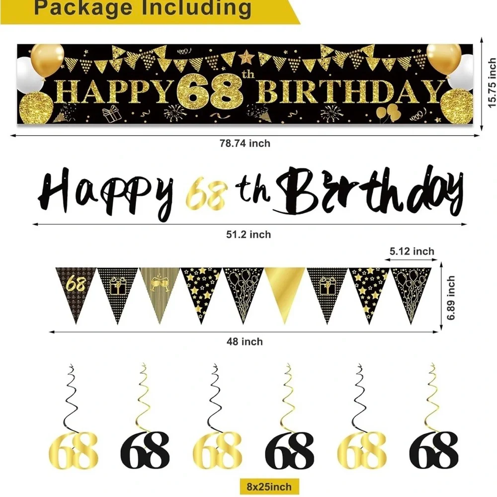 🎉 YeohJoy 68th Birthday Decoration Set – Black & Gold – Complete Party Kit